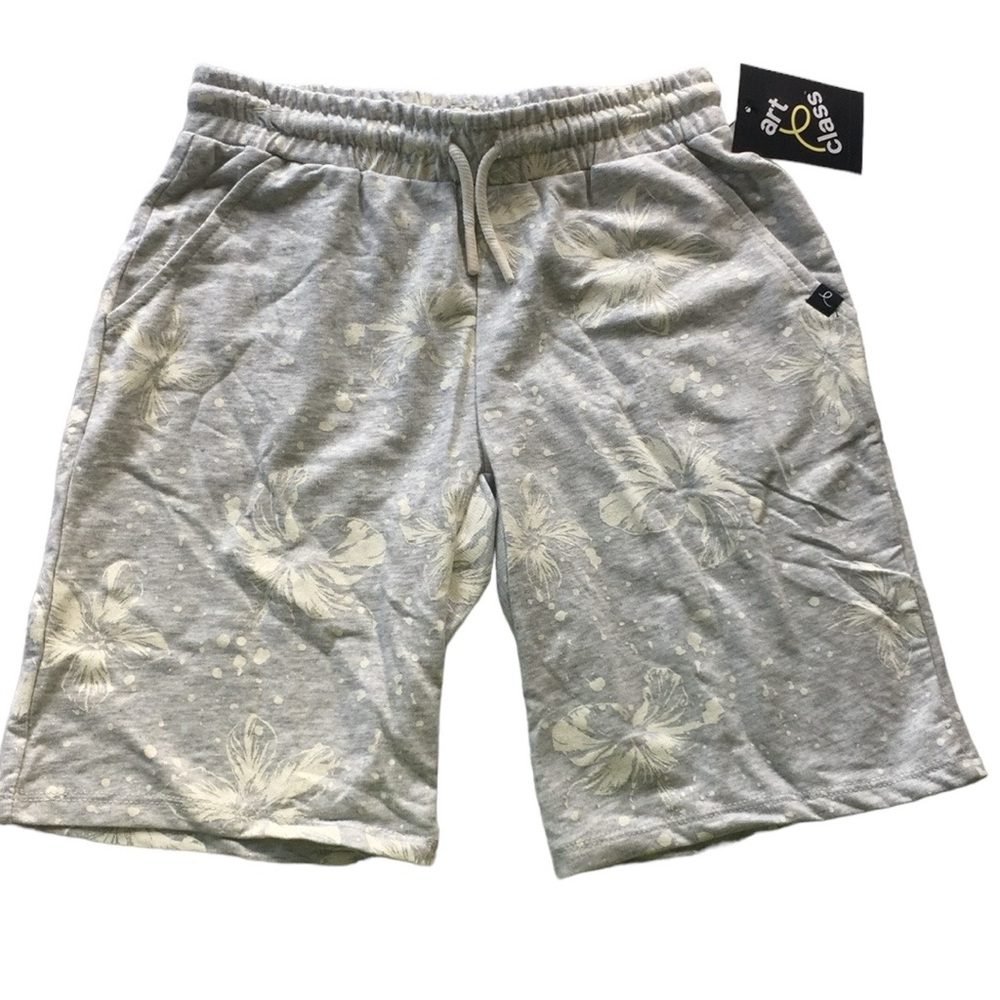 Art Class Boys Gray Hawaiian Print Fleece Shorts Size Medium 8/10 Tropical